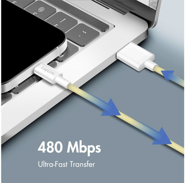 LogiLink USB 2.0 Kabel USB-A zu USB-C 1,5m 60W gelb Nylon (CU0334), Bild 5