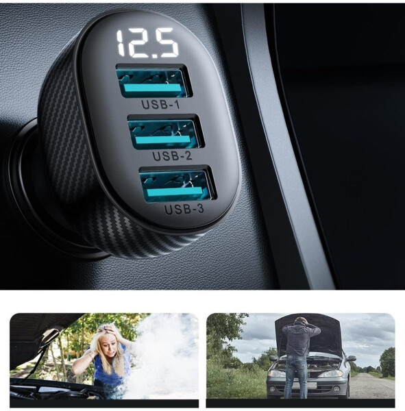 Joyroom JR-CCD03 Kfz-Ladegerät 3x USB-A 3,4A Digitalanzeige, schwarz (JR-CCD03), Bild 12