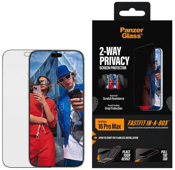 PanzerGlass 2-Way Privacy Displayschutz iPhone 17/18 Pro Max Ultra-Wide FastFit (PG14695)