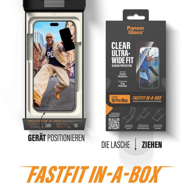 PanzerGlass Displayschutz iPhone 17/18 Pro Max Ultra Wide Fit FastFit (PG36232), Bild 4