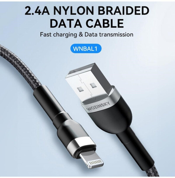 Wozinsky Geflochtenes USB-A auf Lightning Kabel 2,4A 1m, schwarz (hp_1025140), Bild 6