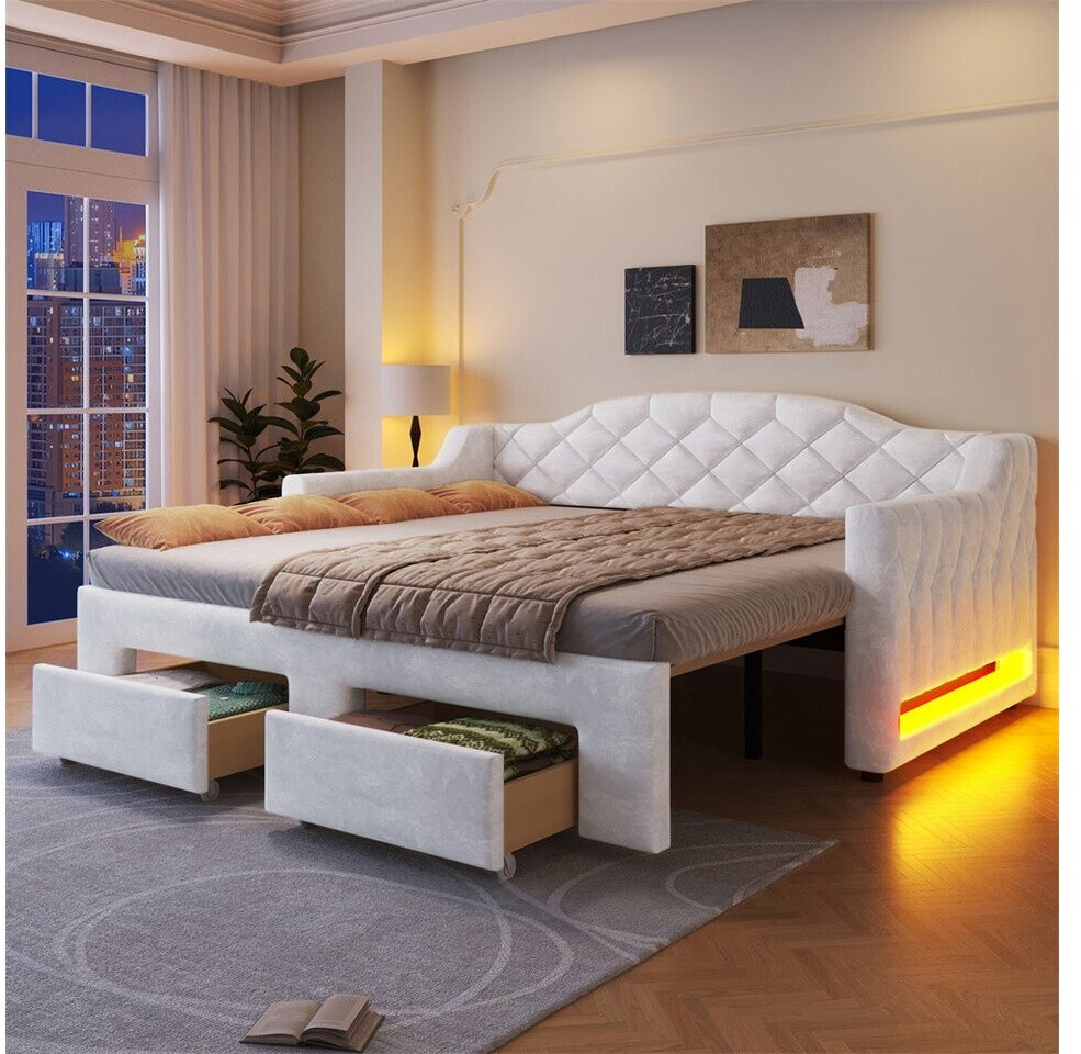 REDOM Tagesbett ausziehbar 90x200–180x200cm, 2 Schubladen, LED, weiß ab 635,99 € (Oktober 2026)