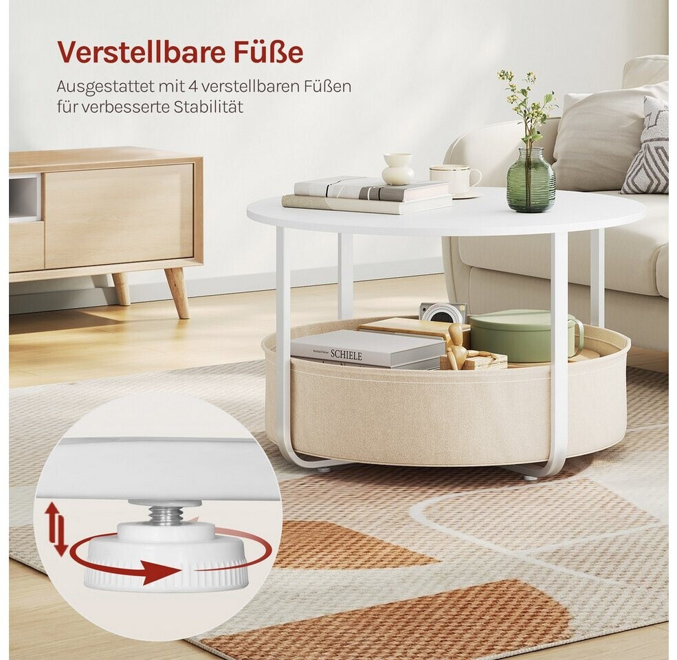 Woltu Runder Couchtisch mit Aufbewahrungskorb, weiß/beige (W0ITT7258) ab 47,99 € (Oktober 2026)