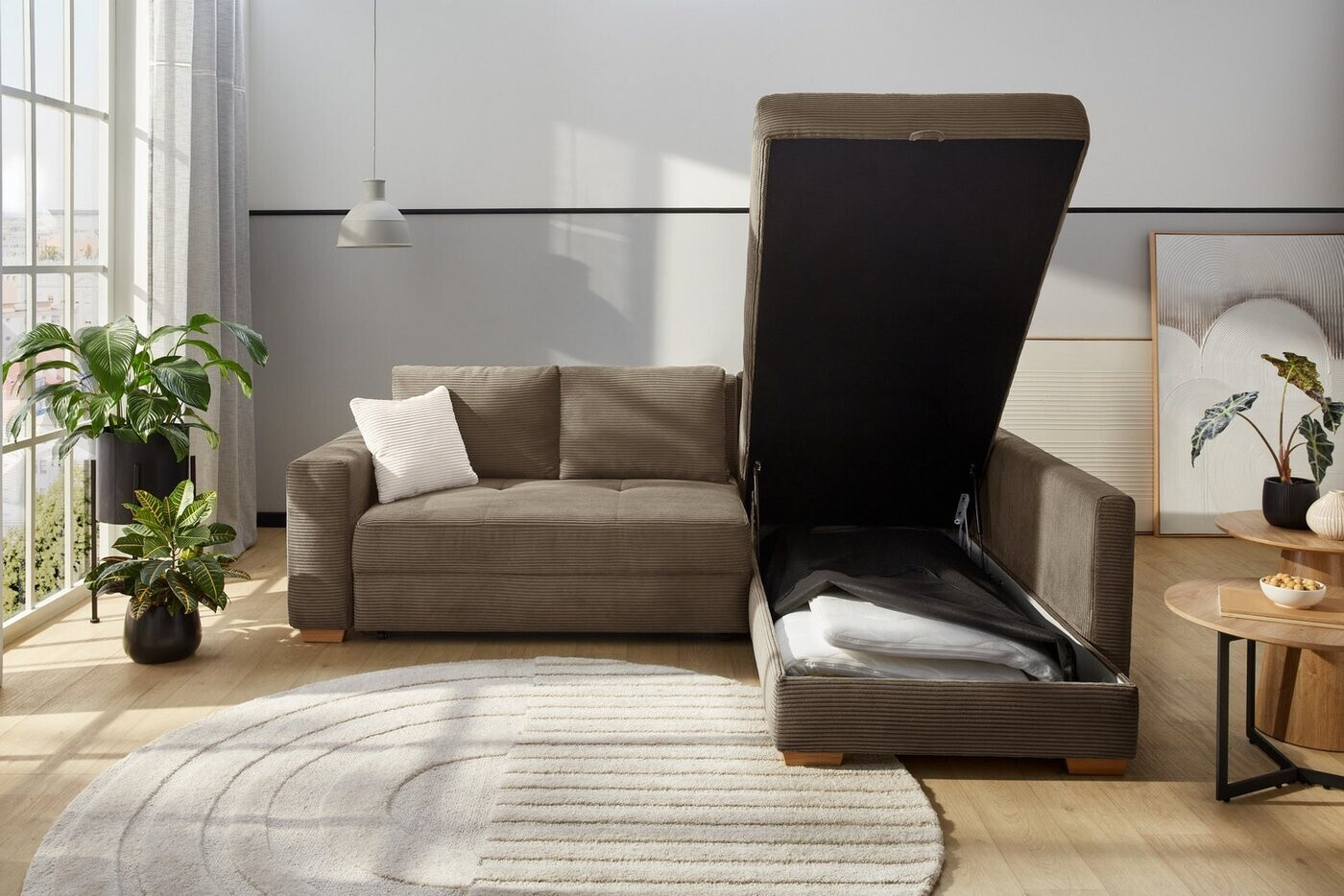 luma-home Ecksofa-Dauerschläfer Boxspring Federkern Cord, braun/taupe, 257x206cm (15210) ab 1.799,00 € (Oktober 2026)