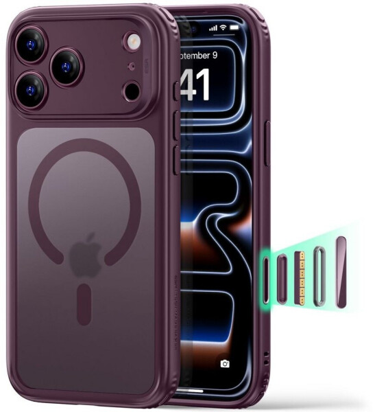 ESR Hülle Classic Hybrid HaloLock für Apple iPhone 18 Pro / 17 Pro Frosted Deep Burgundy Rot
