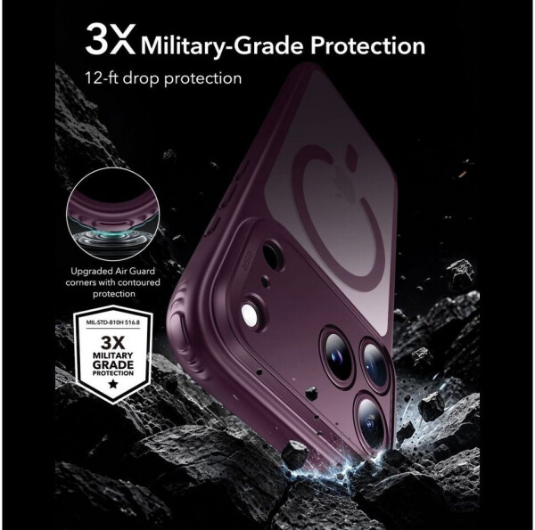 ESR Hülle Classic Hybrid HaloLock für Apple iPhone 18 Pro / 17 Pro Frosted Deep Burgundy Rot, Bild 3