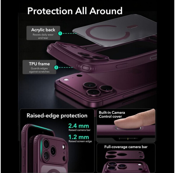 ESR Hülle Classic Hybrid HaloLock für Apple iPhone 18 Pro / 17 Pro Frosted Deep Burgundy Rot, Bild 4