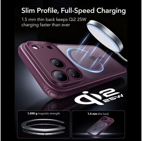 ESR Hülle Classic Hybrid HaloLock für Apple iPhone 18 Pro / 17 Pro Frosted Deep Burgundy Rot, Bild 5