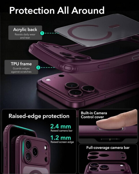 ESR Hülle Classic Hybrid HaloLock für Apple iPhone 18 Pro / 17 Pro Frosted Deep Burgundy Rot, Bild 7