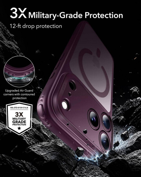 ESR Hülle Classic Hybrid HaloLock für Apple iPhone 18 Pro / 17 Pro Frosted Deep Burgundy Rot, Bild 8