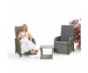 Mucola Balkonmöbel-Set 3-teilig, 2 Sessel + Beistelltisch, Polyrattan grau ab 268,80 € (Oktober 2026)