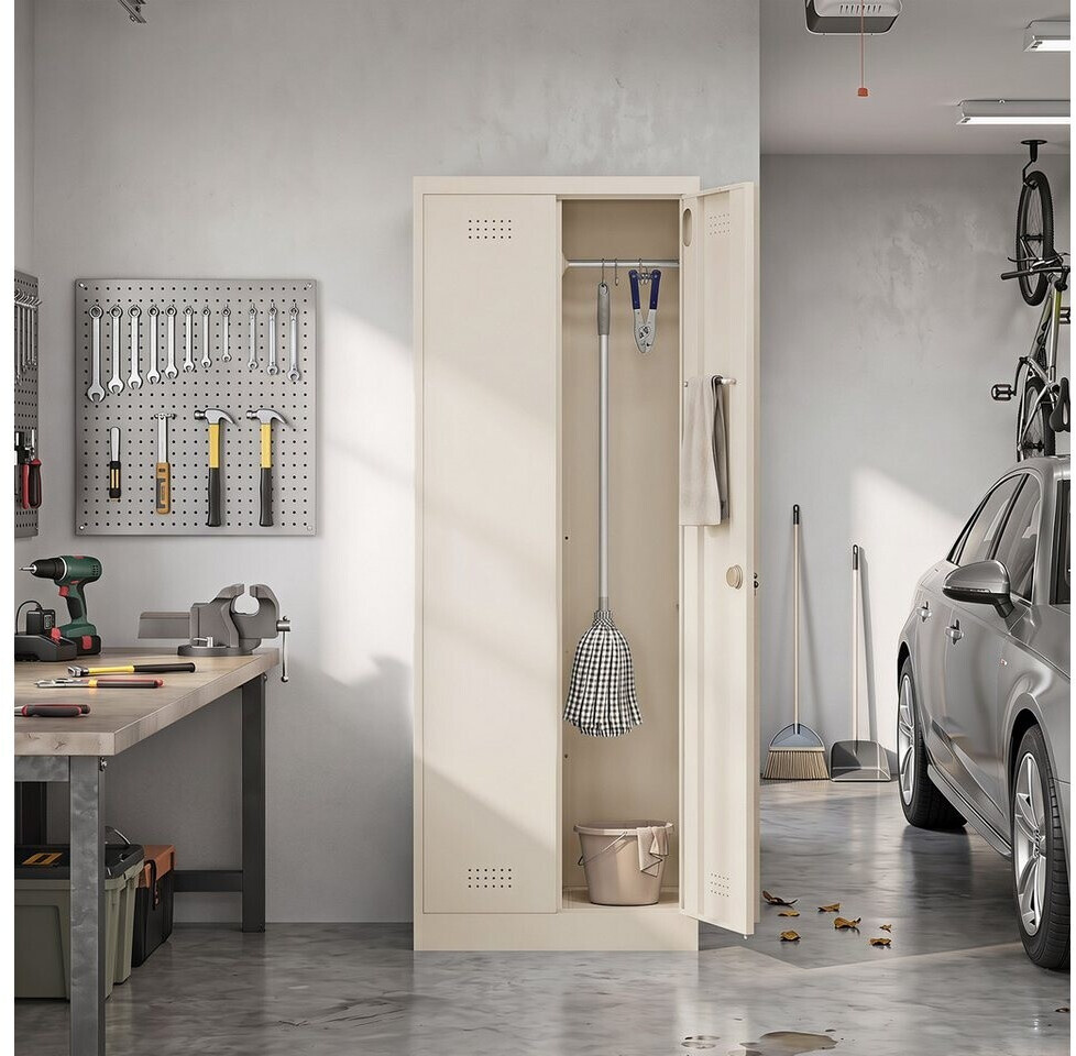 HomCom Mehrzweckschrank aus Stahl, cremeweiß, 60x40x165cm, mit Staubsaugerfach ab 156,99 € (Oktober 2026)