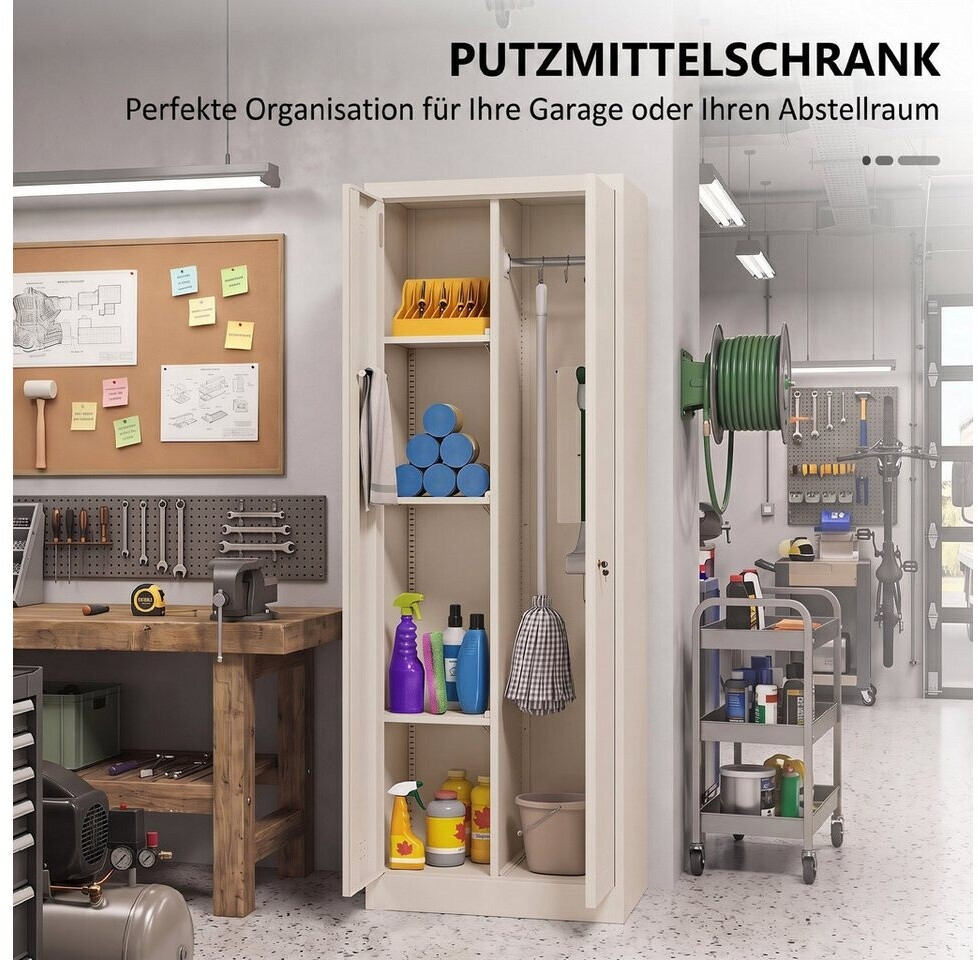 HomCom Mehrzweckschrank aus Stahl, cremeweiß, 60x40x165cm, mit Staubsaugerfach ab 156,99 € (Oktober 2026)