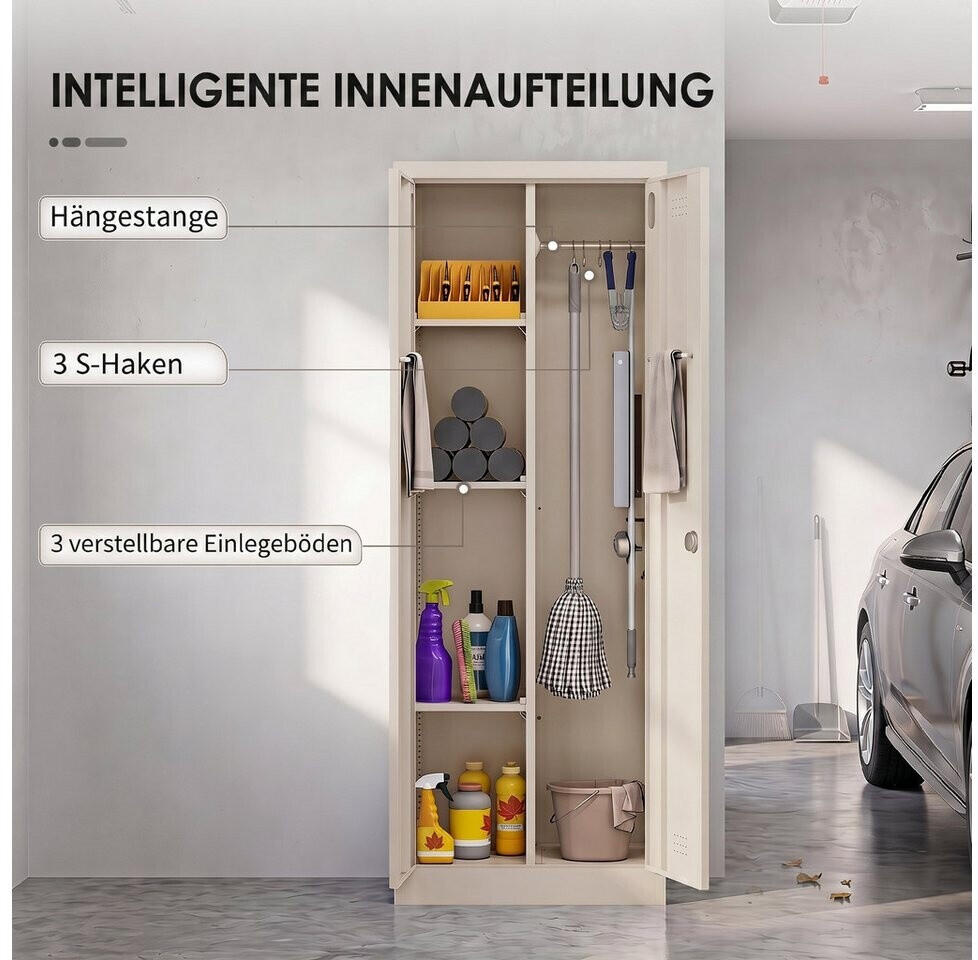 HomCom Mehrzweckschrank aus Stahl, cremeweiß, 60x40x165cm, mit Staubsaugerfach ab 156,99 € (Oktober 2026)