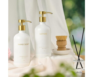 LuxusKollektion Seifenspender-Set aus Glas 500ml mit Keramiktablett, weiß/gold ab 66,99 € (Oktober 2026)