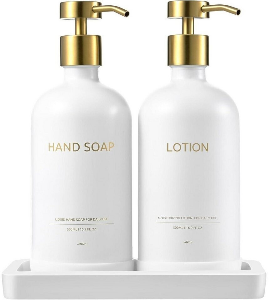 LuxusKollektion Seifenspender-Set aus Glas 500ml mit Keramiktablett, weiß/gold ab 64,99 € (Oktober 2026)