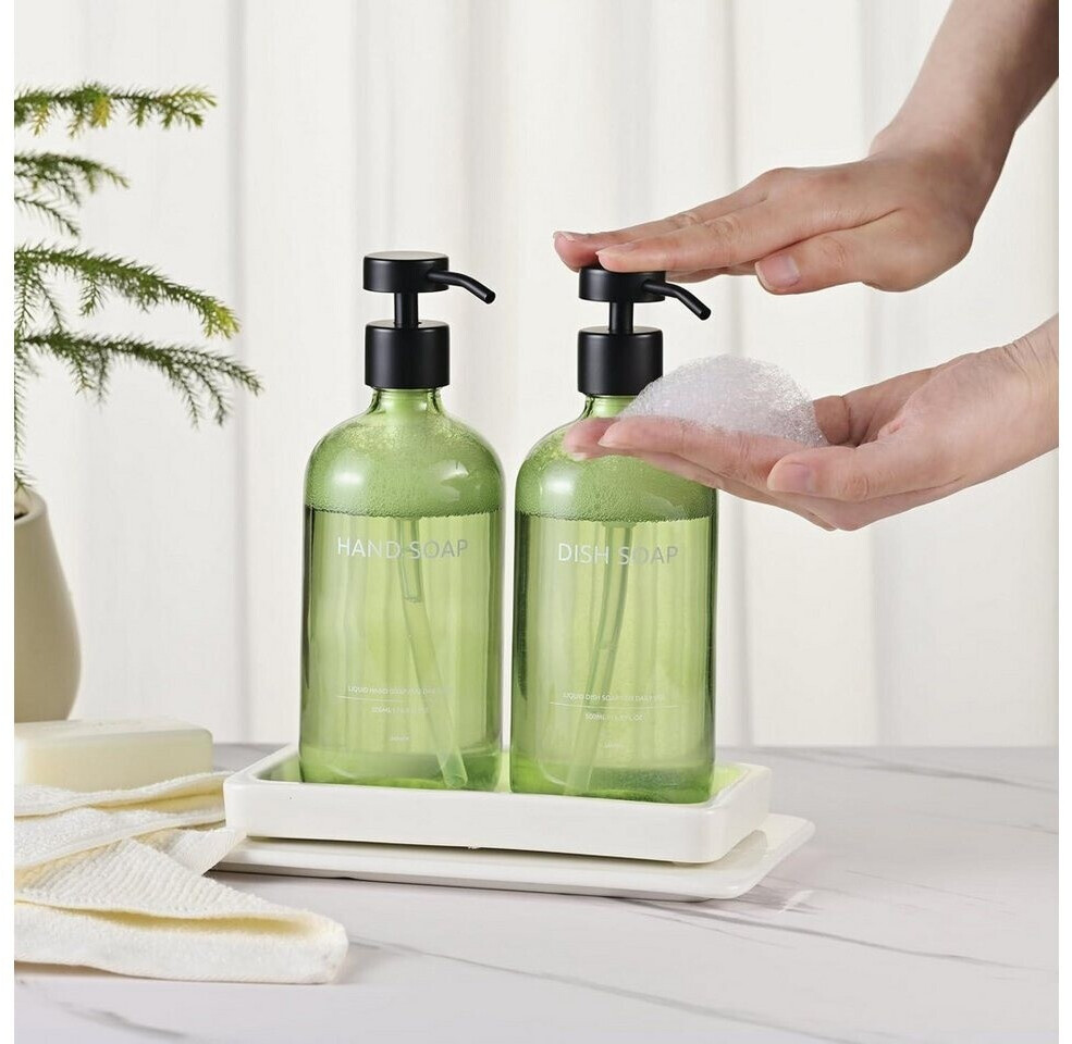 LuxusKollektion Seifenspender aus Glas mit Tablett, grün, 500ml, nachfüllbar ab 62,99 € (Oktober 2026)