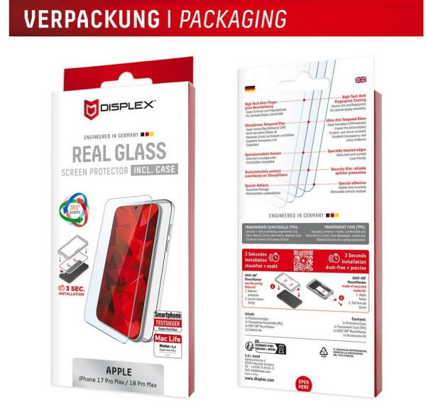 Displex Real Panzerglas + Schutzhülle iPhone 17 Pro Max / 18 Pro Max, transparent (02318), Bild 12
