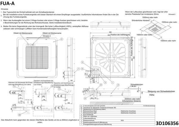 Daikin Sky Air FUA71A Unterdeckengerät 4-seitig 6,8kW R32 (FUA71A), Bild 2
