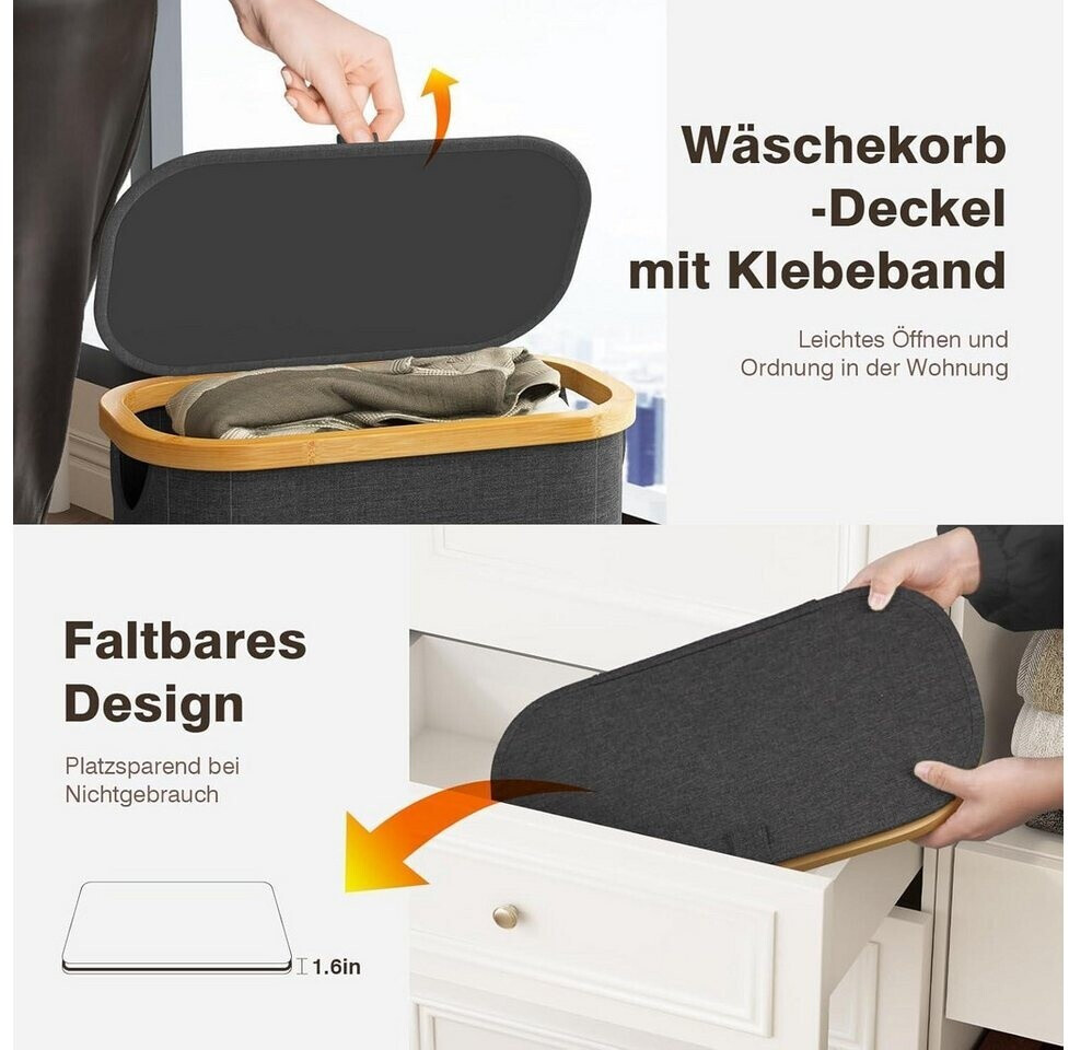 LuxusKollektion Schmaler Wäschekorb mit Deckel, faltbar, 75L, dunkelgrau ab 57,99 € (Oktober 2026)