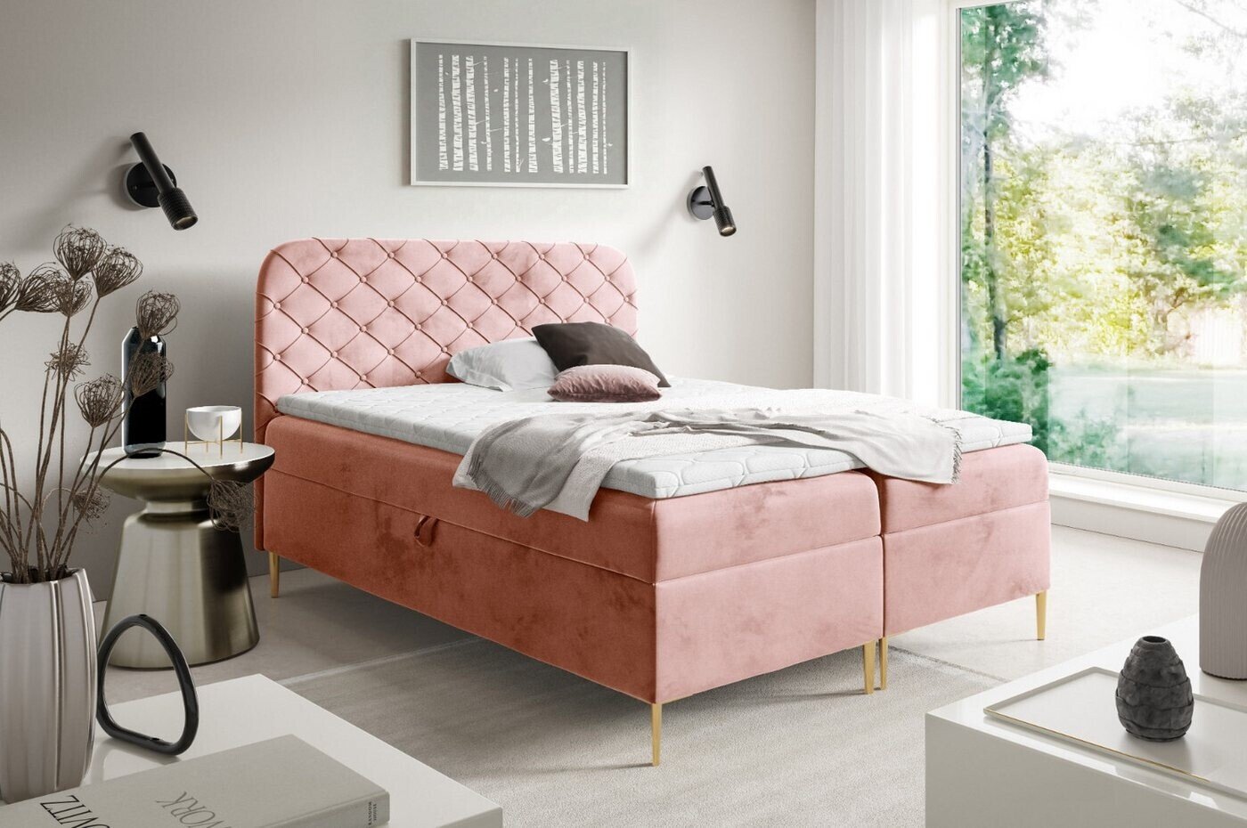 Home Collective Boxspringbett 140x200cm, rosa, Velours, Bettkasten, Matratze & Topper ab 809,90 € (Oktober 2026)