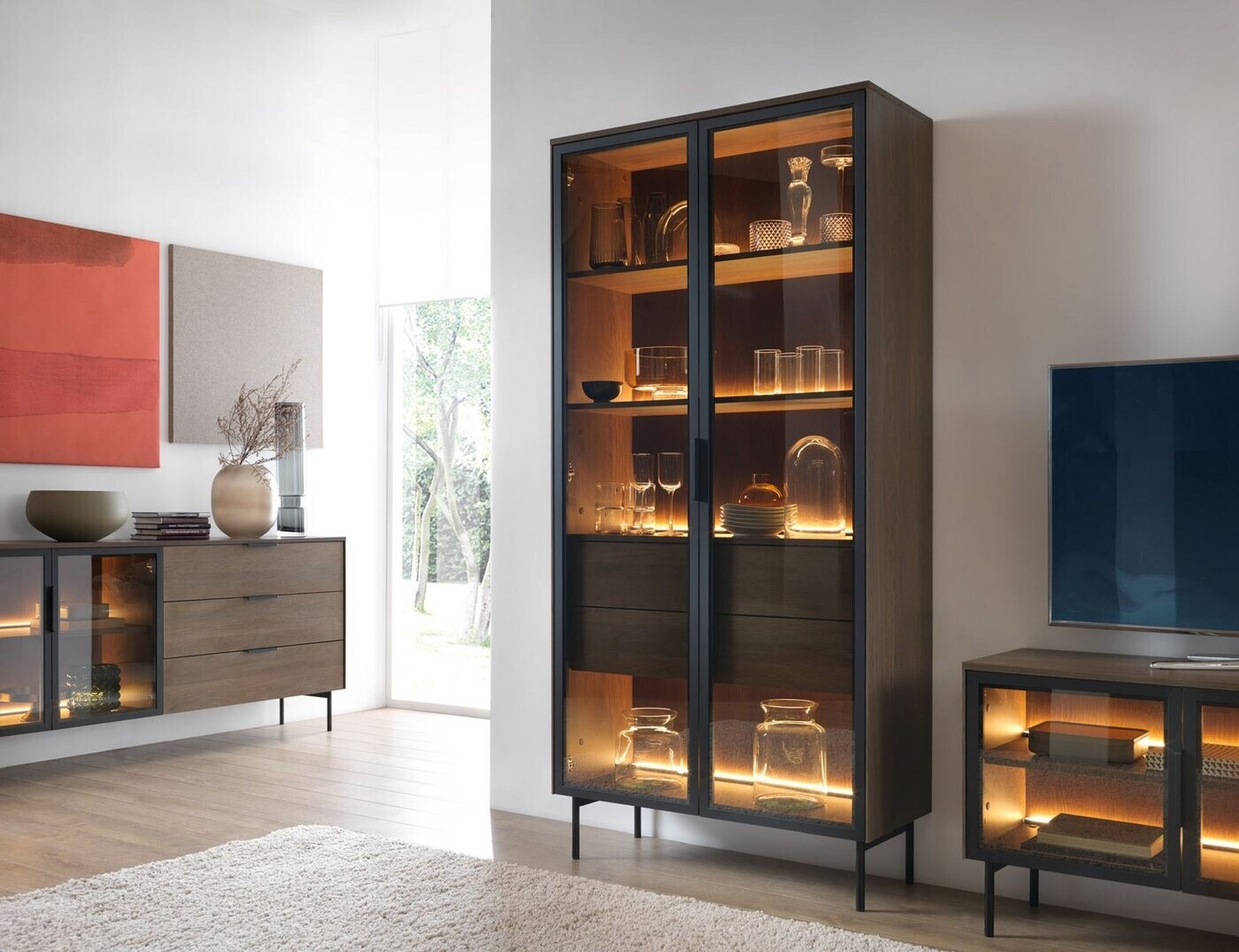 Selsey Lumi Vitrine mit LED, 2 Schubladen, taupe, 91cm ab 679,99 € (Oktober 2026)