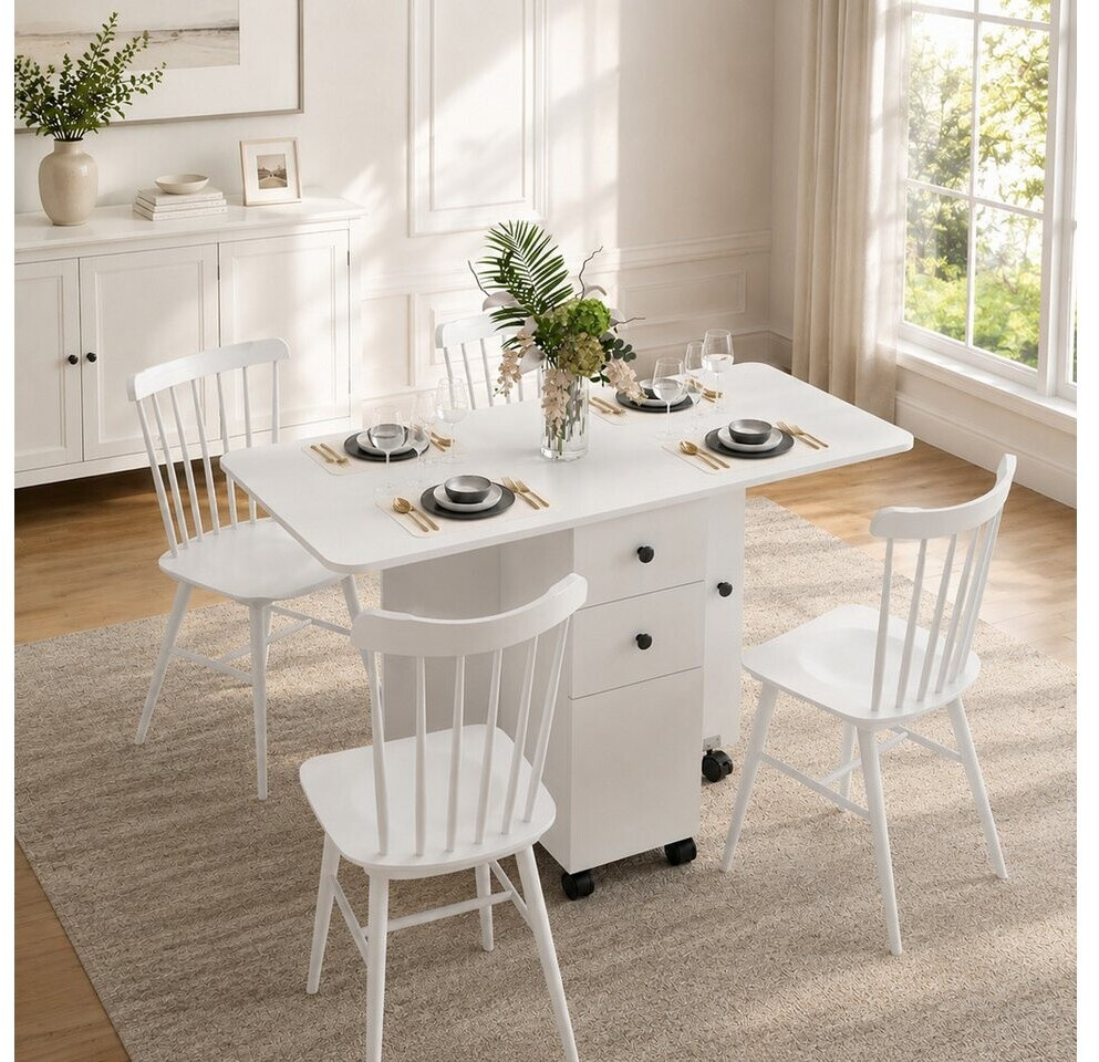 HomCom Klapptisch mit Rollen und Schubladen, 4-Sitzer, 120x60x76,5cm, weiß ab 83,99 € (Oktober 2026)