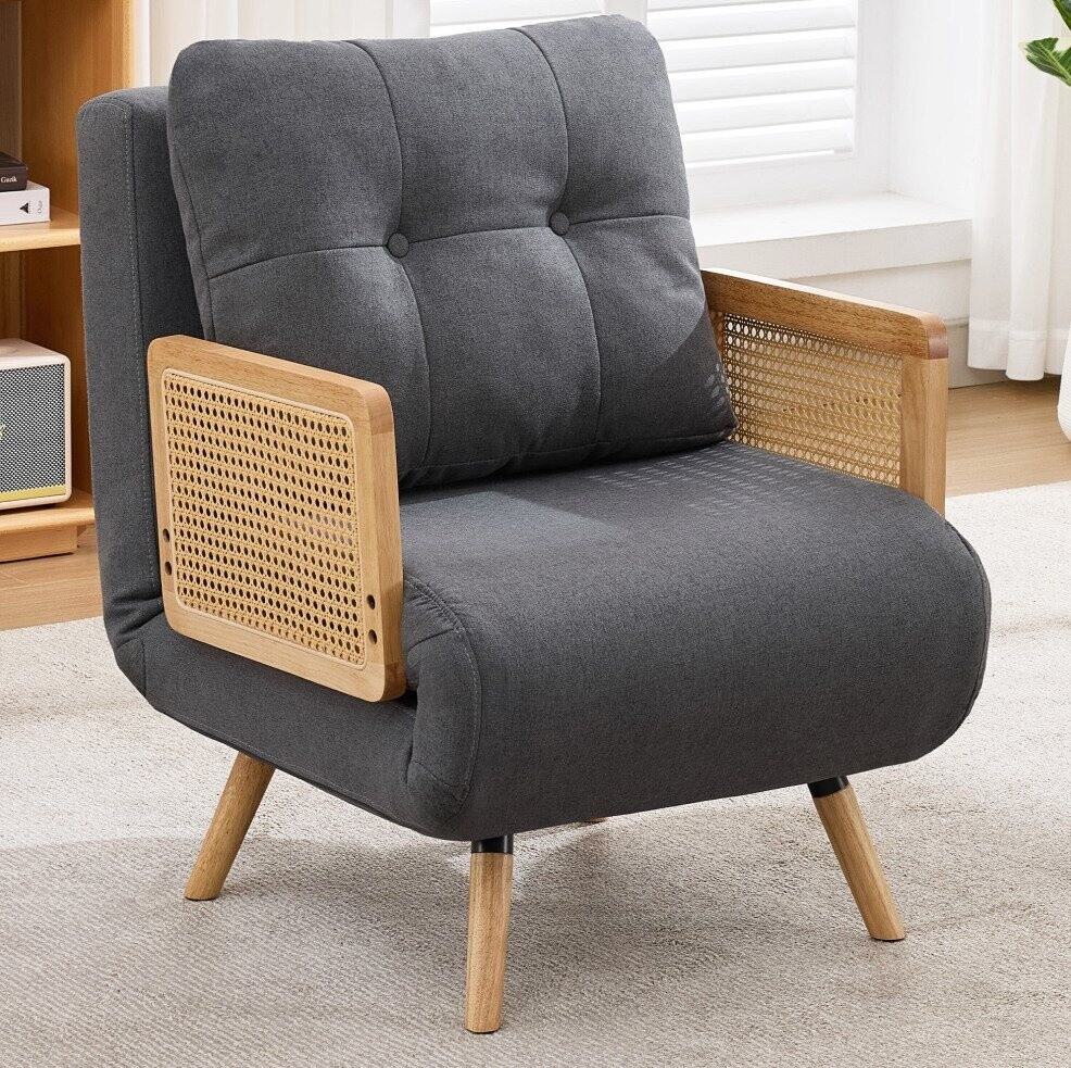 OKWISH Schlafsessel 3-in-1 klappbar, 5-fach verstellbare Lehne, grau, Leinenstoff, Rattan-Armlehnen ab 175,99 € (Oktober 2026)