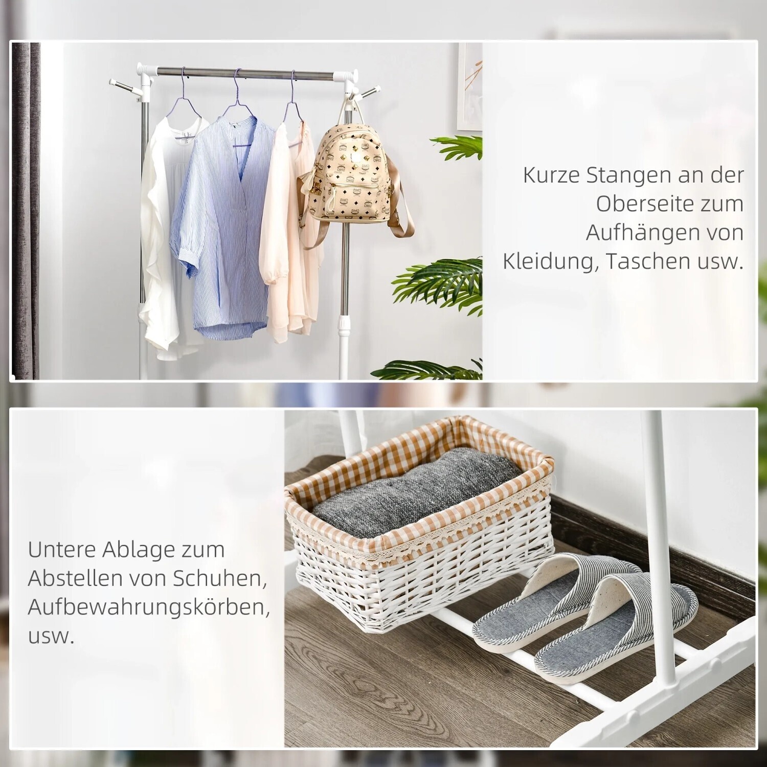 HomCom Kleiderständer höhenverstellbar mit Kleiderstange, Haken & Regal, Metall, weiß ab 24,90 € (Oktober 2026)