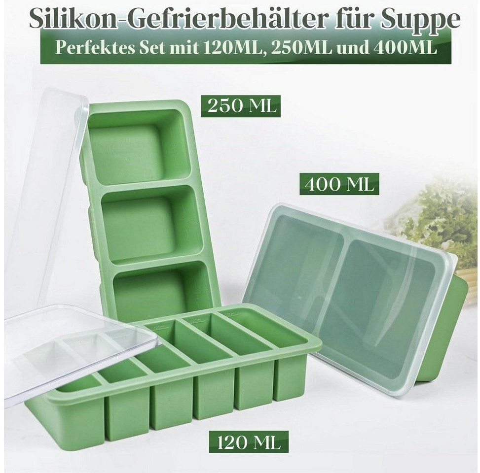 LuxusKollektion Silikon-Gefrierform mit Deckel & Stahlrahmen, 3er-Set, 125/250/400ml, grün ab 67,99 € (Oktober 2026)