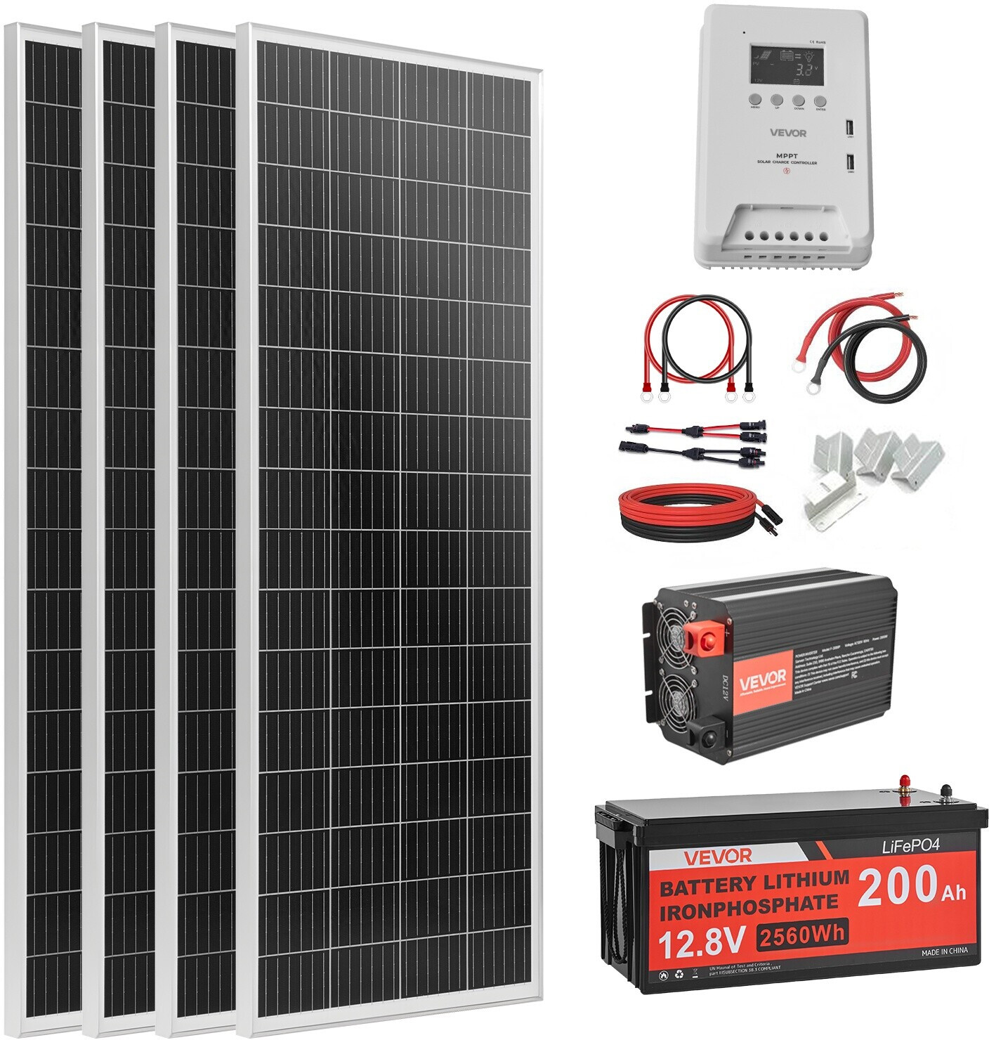VEVOR Complete 400 W 12 V off-grid solar kit with 4 solar panels and a ...