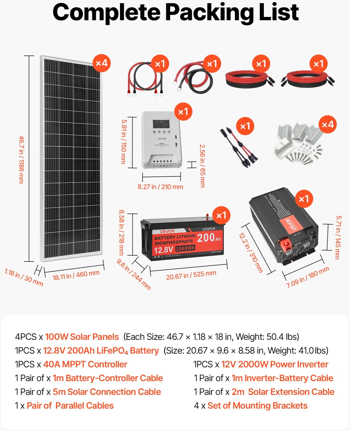 VEVOR Complete 400 W 12 V off-grid solar kit with 4 solar panels and a ...