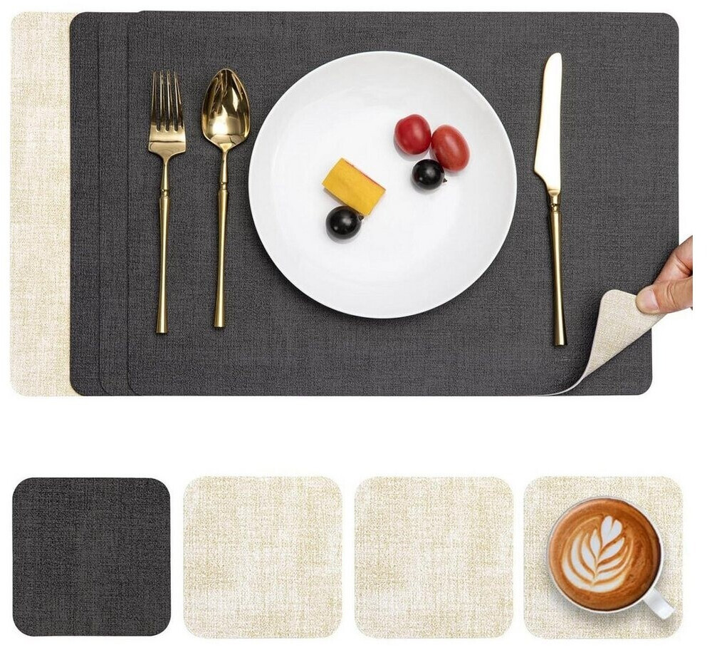 LuxusKollektion Tischsets Kunstleder, abwaschbar, doppelseitig, grau/cremeweiß, 4er-Set ab 60,99 € (Oktober 2026)
