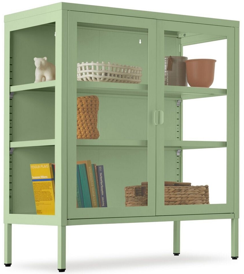 TecTake Baker Metallvitrine, Glastüren, salbeigrün, 80x37x20cm ab 110,21 € (Oktober 2026)