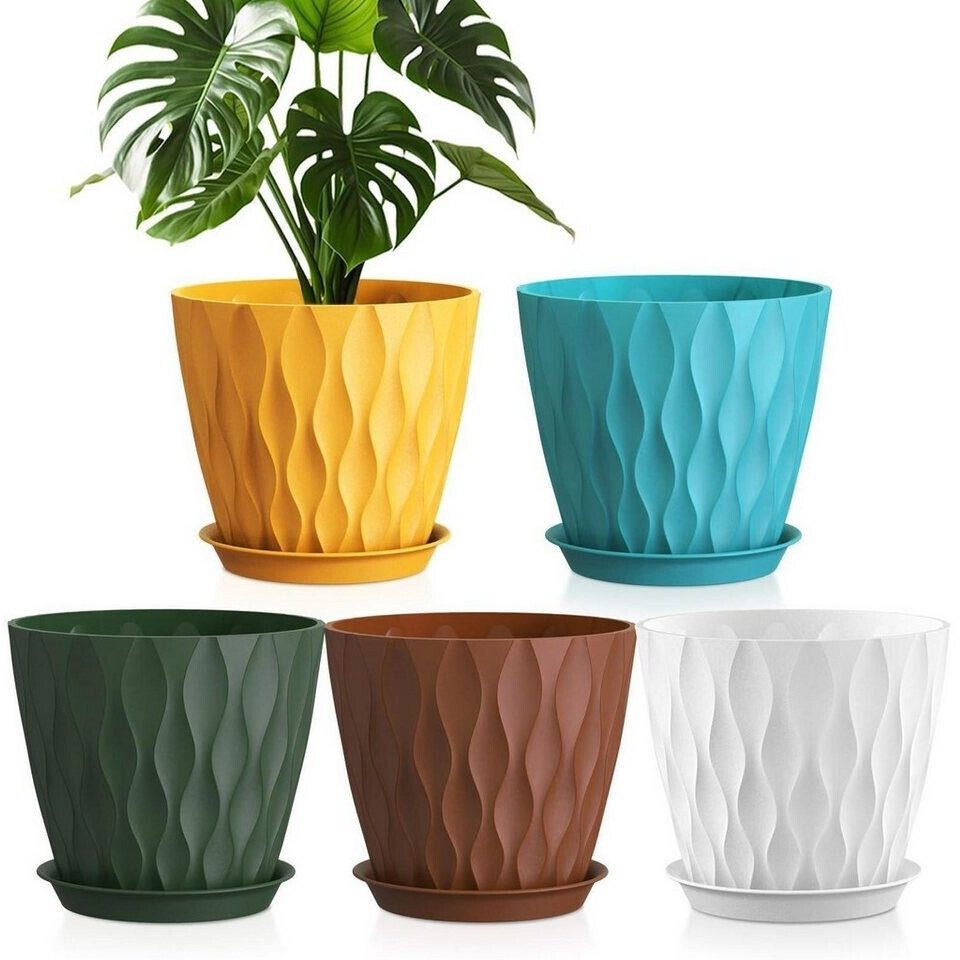LuxusKollektion Blumentöpfe 5er-Set Ø20cm mit Untersetzer, Kunststoff, 3D-Wellenstruktur, bunt ab 72,99 € (Oktober 2026)