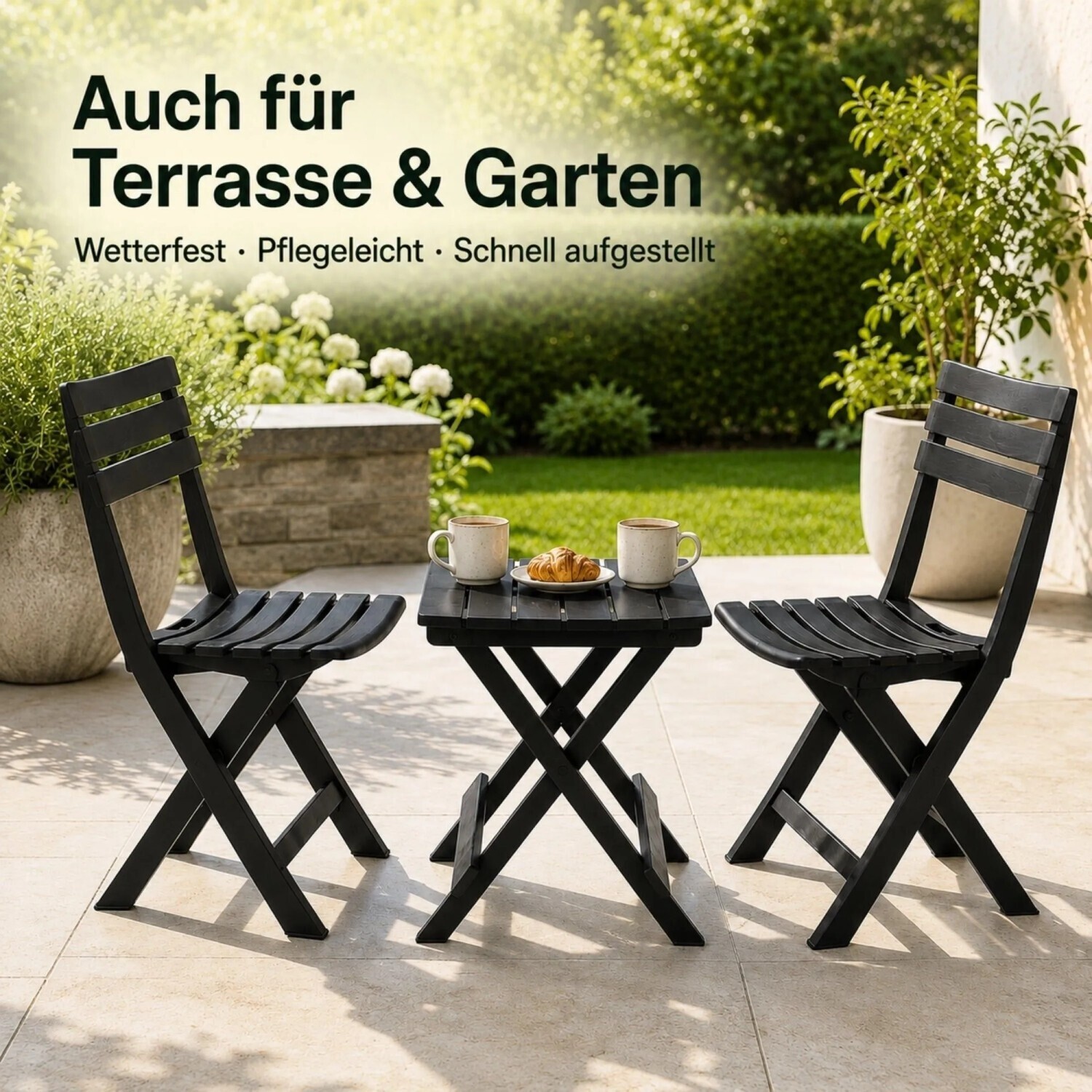 BigDean Gartenmöbel-Set klappbar, anthrazit, Kunststoff (2 Stühle + 1 Tisch) ab 44,99 € (Oktober 2026)