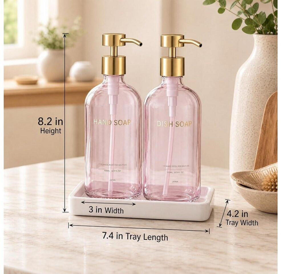 LuxusKollektion Seifenspender-Set Glas, rosa, 500ml, mit Tablett, 2-teilig ab 62,99 € (Oktober 2026)