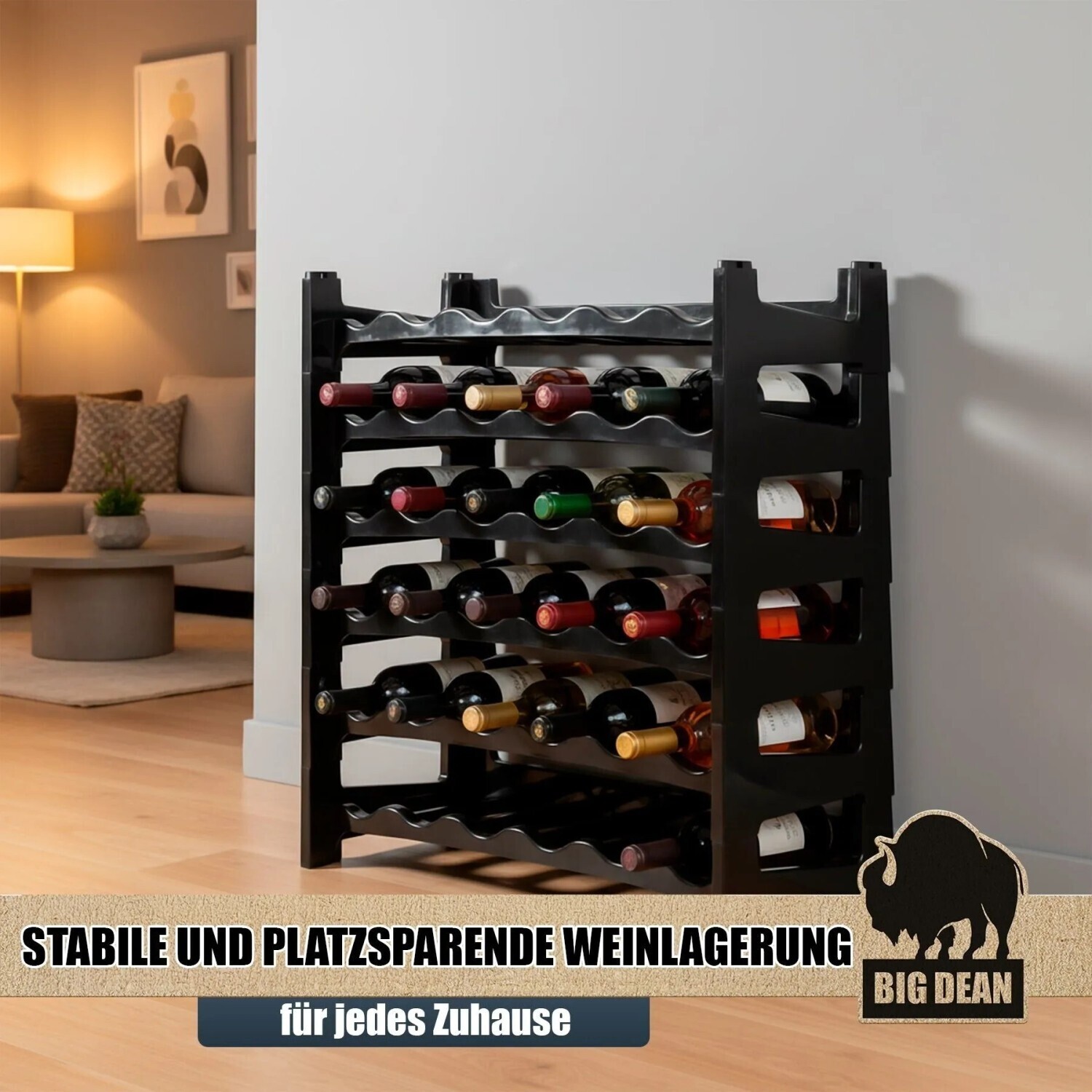 BigDean Flaschenregal stapelbar 12 Flaschen, Kunststoff, schwarz (bis 1,5L) ab 19,95 € (Oktober 2026)