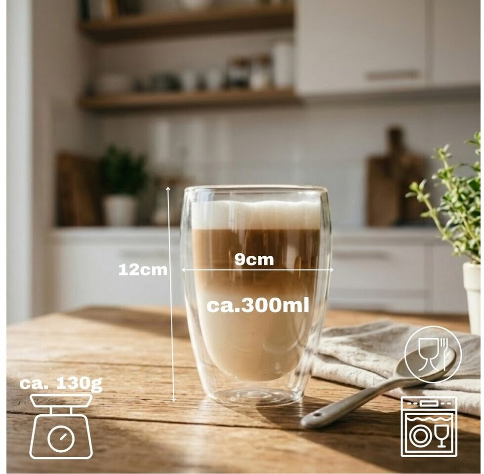 BigDean Latte Macchiato Gläser doppelwandig, Borosilikatglas, 300ml, 2er-Set ab 15,99 € (Oktober 2026)