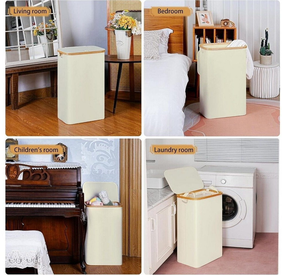 LuxusKollektion Wäschekorb schmal 75L mit Deckel, herausnehmbarem Innensack, beige (66212) ab 66,99 € (Oktober 2026)