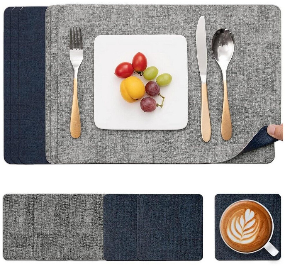 LuxusKollektion Platzsets Kunstleder, abwaschbar, rutschfest, grau/blau, 6er-Set ab 73,99 € (Oktober 2026)
