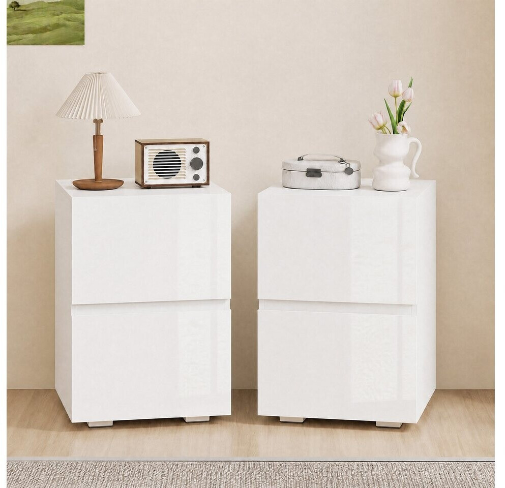 HomCom Nachttisch 2er-Set, 2 Hochglanz-Schubladen, weiß, 40x40x58cm ab 70,11 € (Oktober 2026)