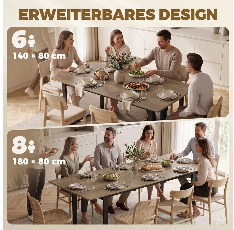 HomCom Ausziehbarer Esstisch 140-180x80cm, Stahl, Industrie-Design, 6-8 Personen ab 151,99 € (Oktober 2026)
