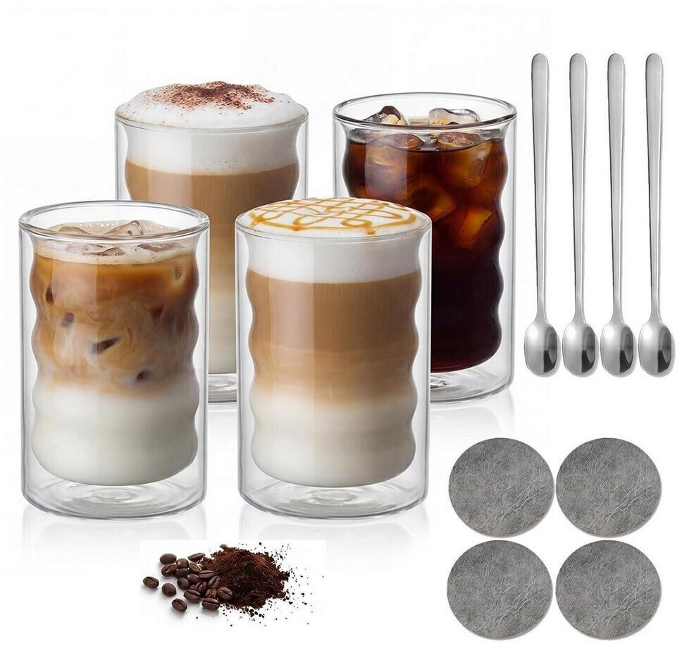 LuxusKollektion Doppelwandige Kaffeegläser 350ml, Borosilikatglas, 4er-Set mit Löffeln & Untersetzern ab 71,99 € (Oktober 2026)
