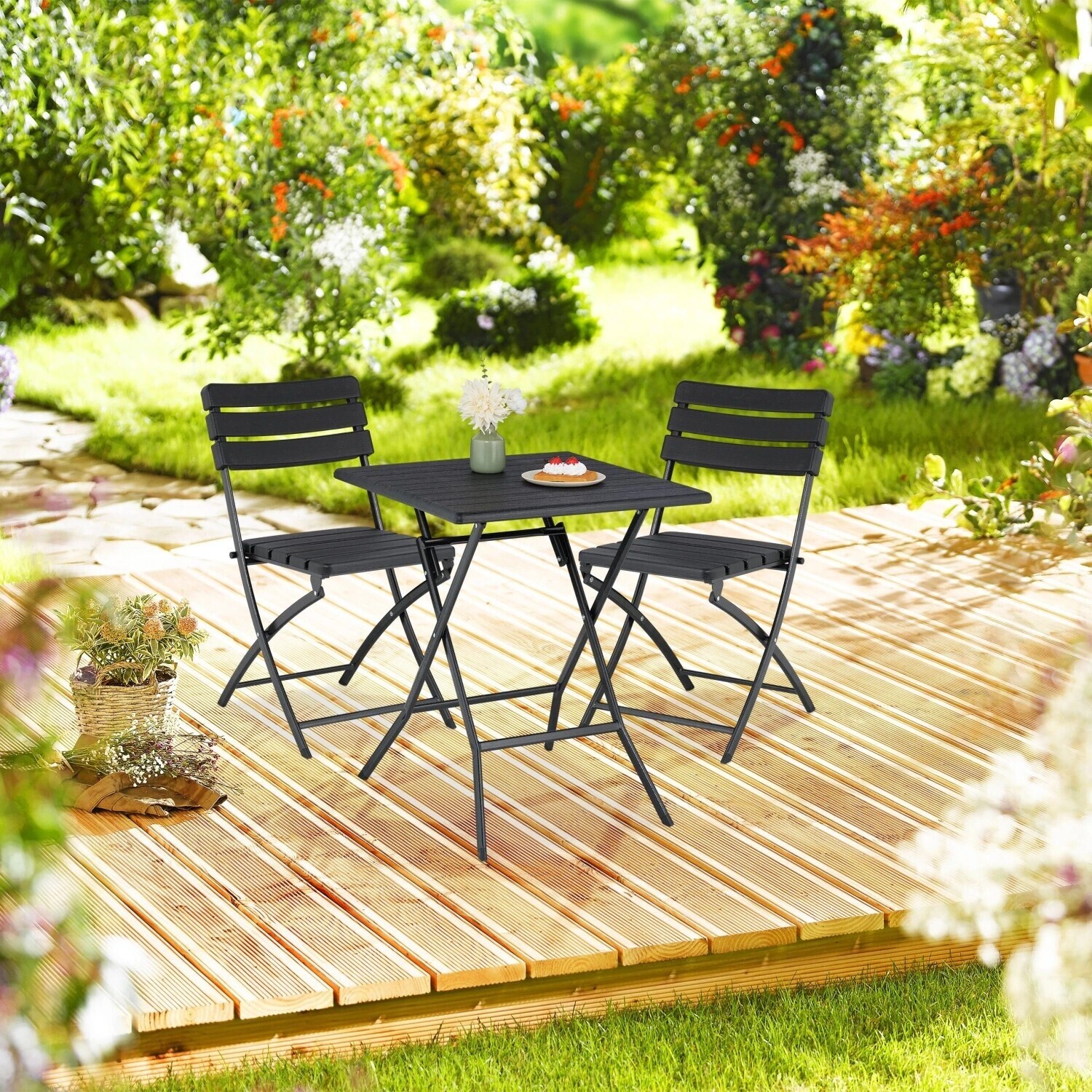Relaxdays Balkonmöbel-Set, klappbar, schwarz, Kunststoff/Metall ab 95,99 € (Oktober 2026)