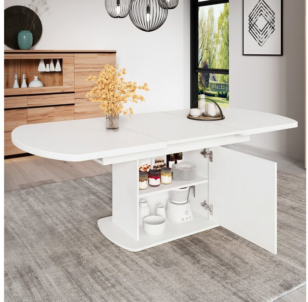 Stilvora Ausziehbarer Esstisch oval mit Stauraum, weiß/silber, 140/200×80×75cm ab 425,99 € (Oktober 2026)
