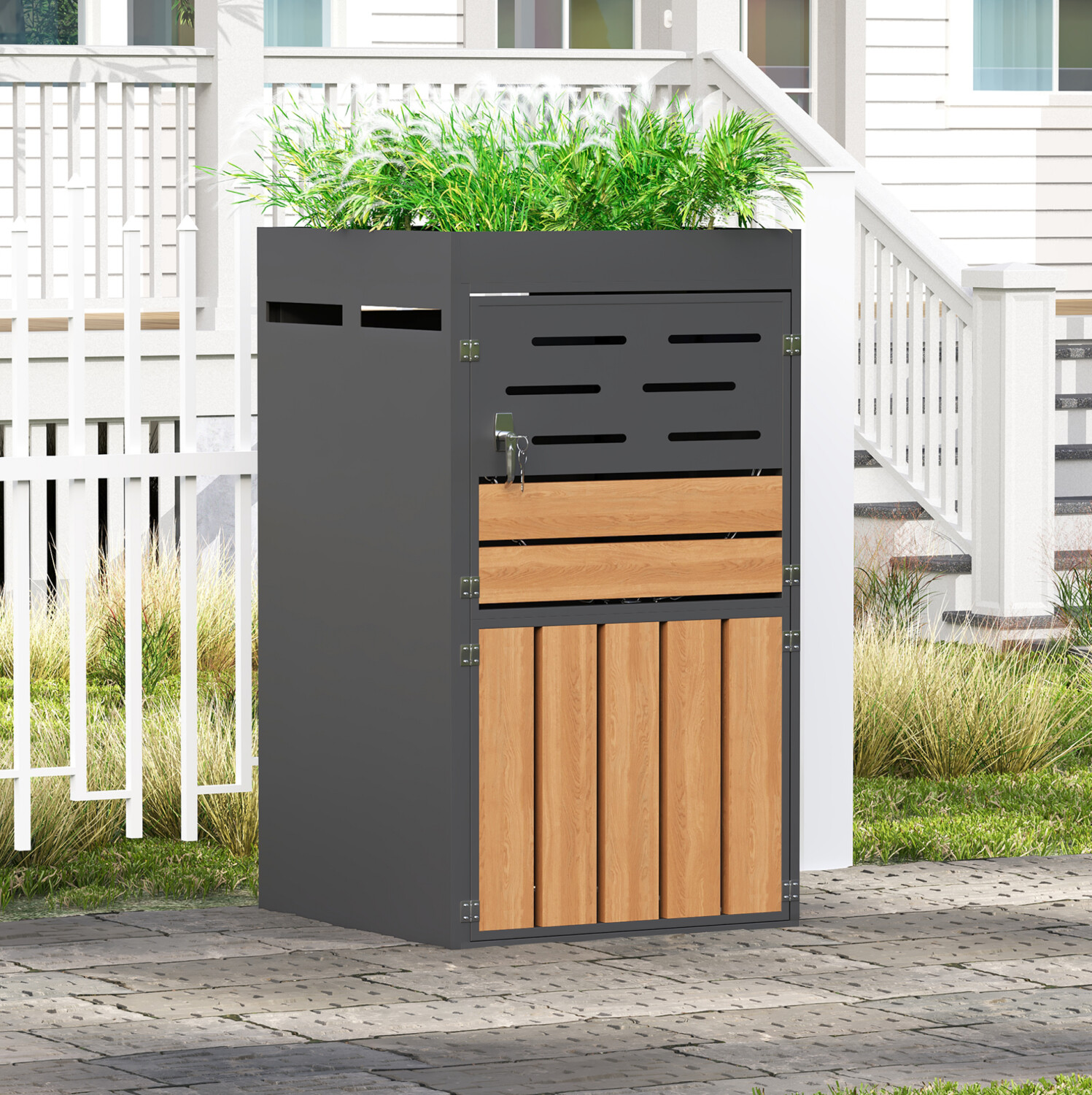 OKWISH Außenschrank mit Pflanzkasten, verzinkter Stahl, grau, 66x80x128cm ab 159,99 € (Oktober 2026)