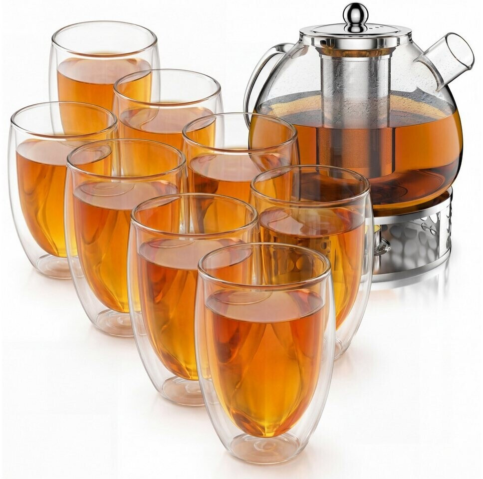 Arendo Teekanne 1,5l mit Edelstahl-Stövchen, Sieb und 8 Thermogläsern 450ml (308732) ab 70,95 € (Oktober 2026)