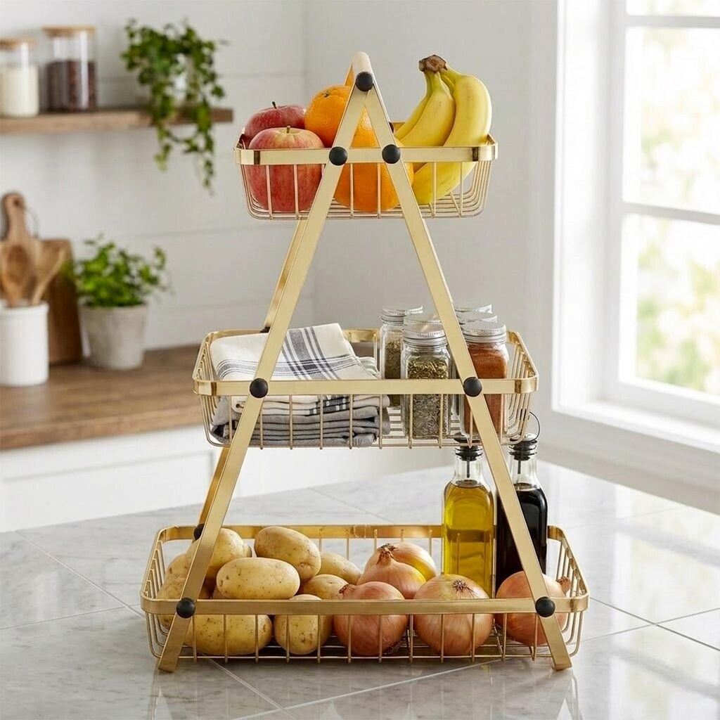 Cheffinger Obstkorb 3 Etagen, Edelstahl mit Holzgriff, gold (KITCHEF-DR07) ab 51,00 € (Oktober 2026)