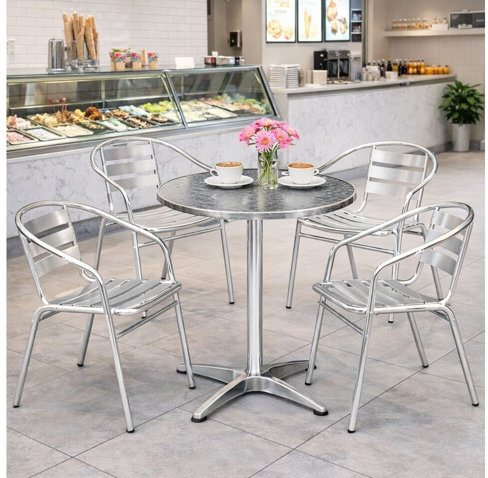Mojawo Bistrogarnitur 5-teilig, rund Ø60cm, Aluminium/Edelstahl, Stehtisch H70/110cm (m950249+4xm537474) ab 214,99 € (Oktober 2026)
